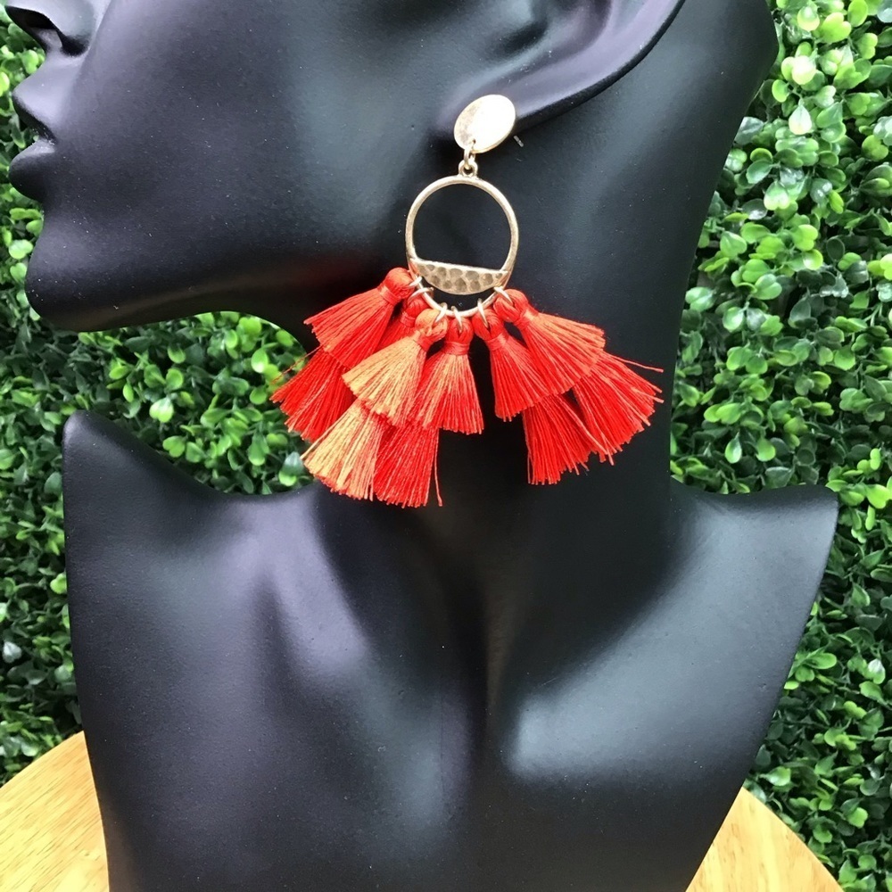 Red tassel boho‎ earrings